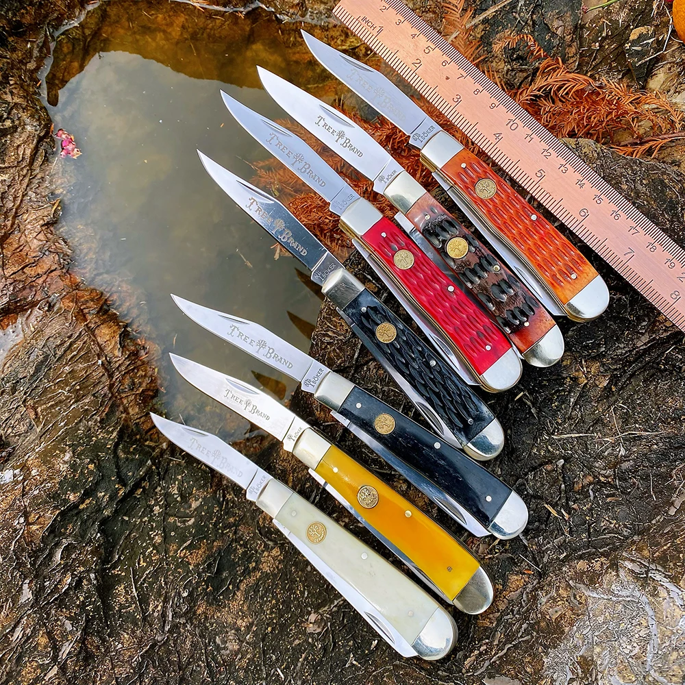 Watchman Trapper Knives Pocket Double Blades Slip Joint Folding Knife Classic Bone Grips Mirror Finish