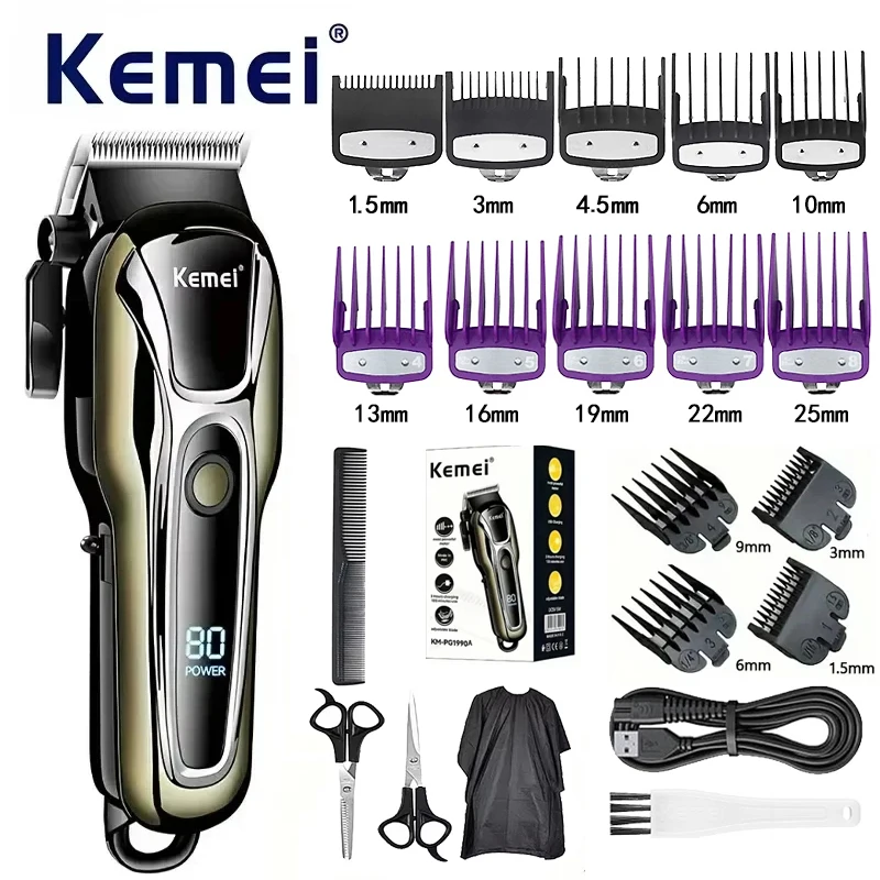 

Kemei Km-PG1990A Многофункциональная электрическая машинка для стрижки волос Перезаряжаемая бритва Профессиональная парикмахерская машинка для стрижки волос Регулируемая головка