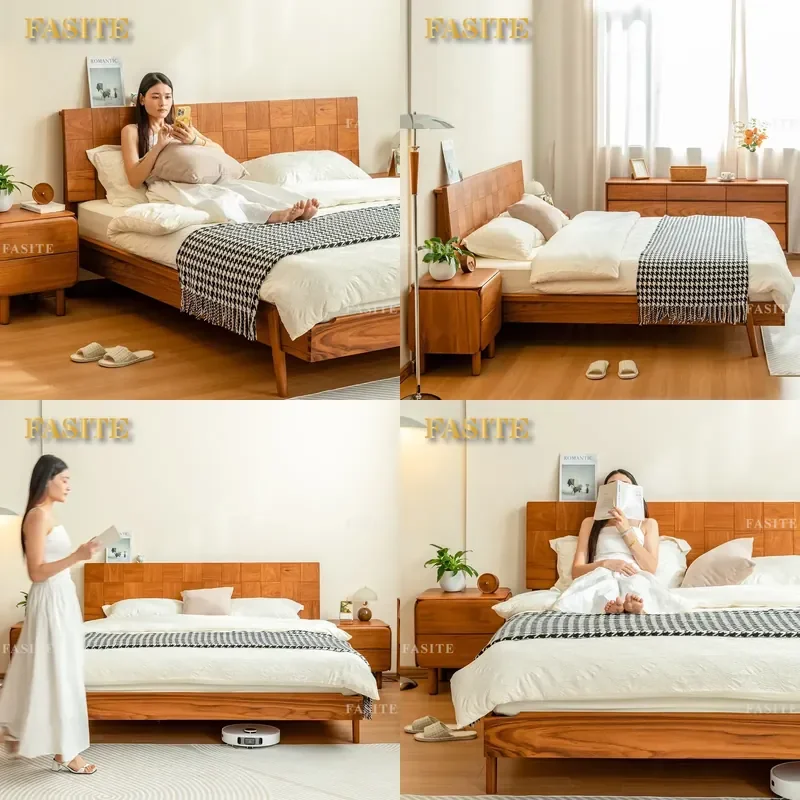 For Solid Wood Bed Modern Simple Master Bedroom Double Bed 1.8m Large Bed Medium Ancient Style 1.5m Durable
