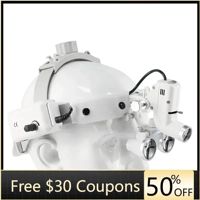 

2.5/3.5X 5W Lamp Headband Ajustable Dentist Surgical Headlamp Working Distance 320mm-420mm LED Headlight Binocular Loupes