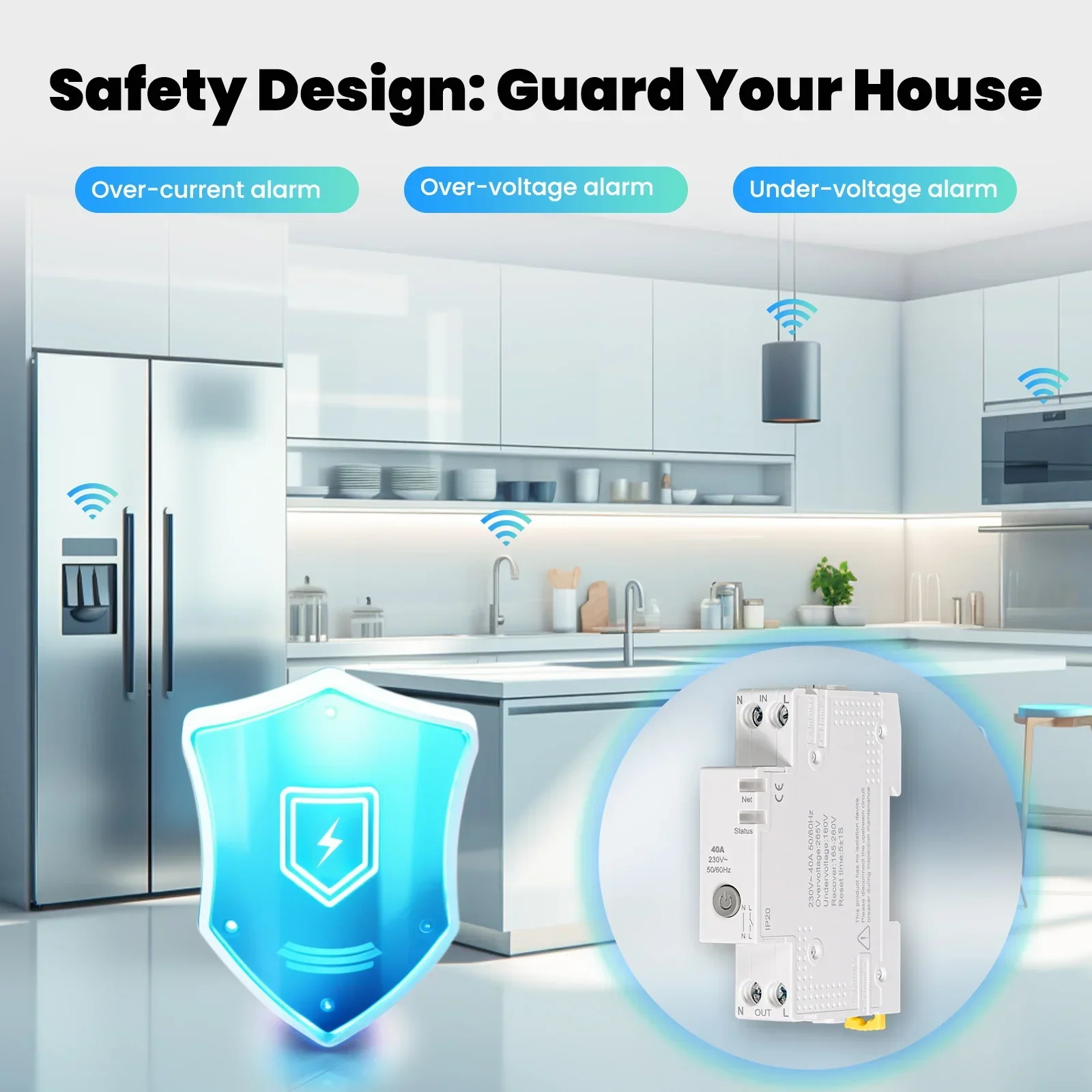 Moes Tuya Smart Circuit Breaker WiFi Zigbee 40A Alarm Electricity Monitor Timing Function Alert System APP Remote Control