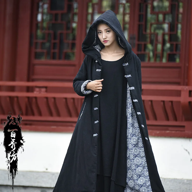 High Quality Women's Vintage Hooded Parka Coat Cotton Linen Winter Warm Trench Coat Cotton Jacket Single-breasted Original Parka