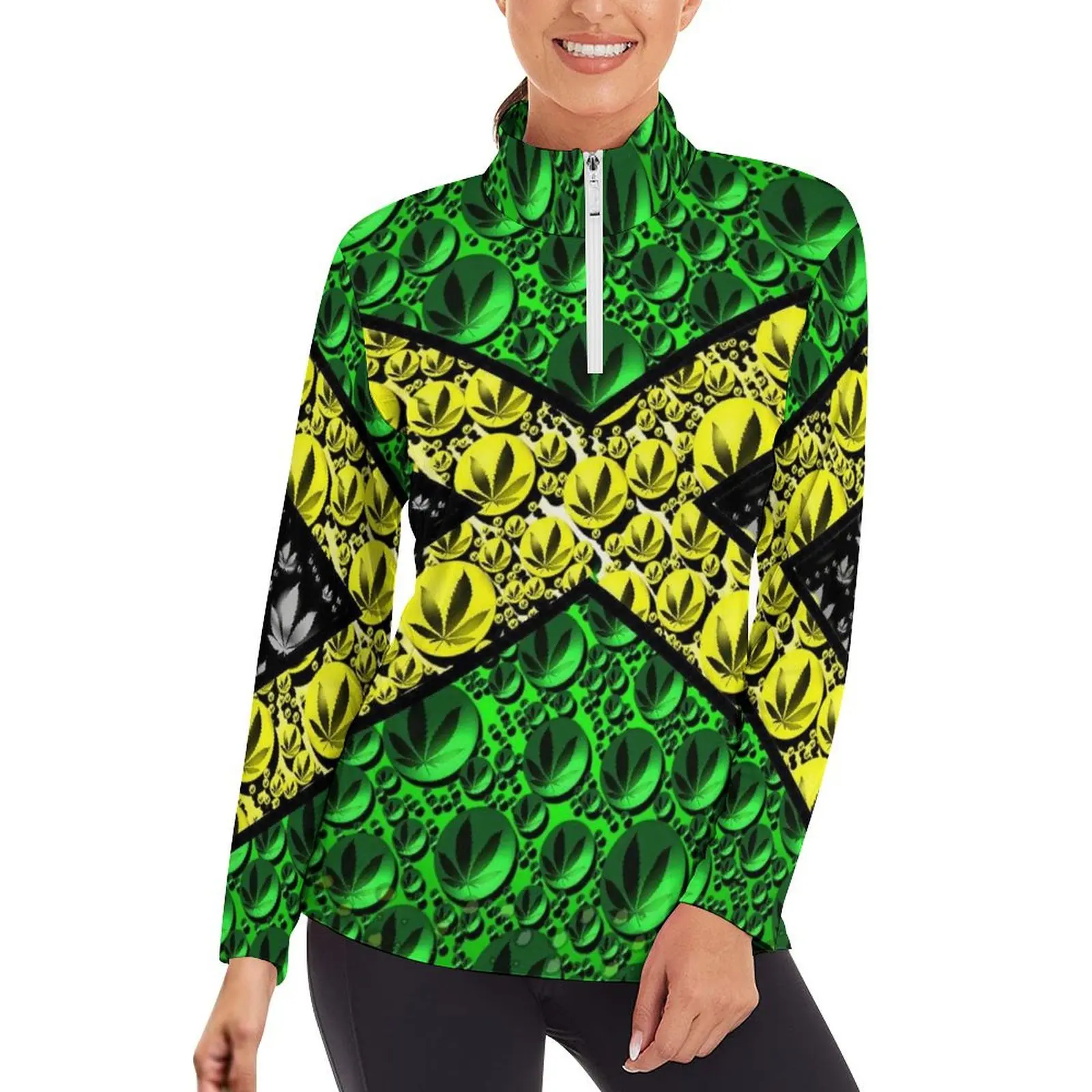 Women's Outdoor Running Fitness Wear T-shirt Long Sleeved Jamaican Flag Yoga Shirt Gym Push Up Workout