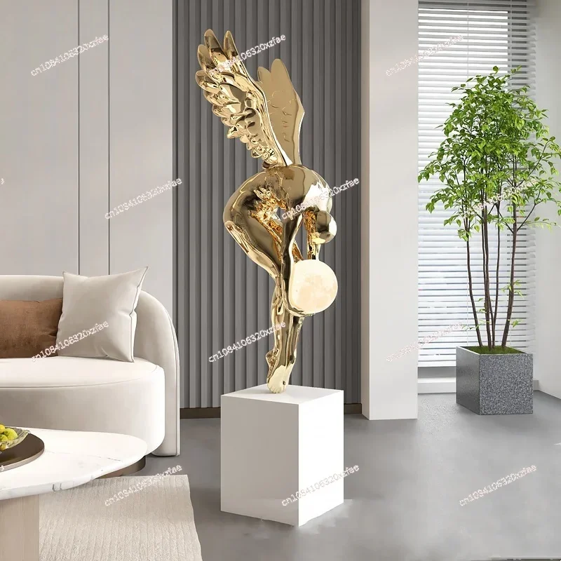 Abstract Handicrafts Hotel Lobby Angel Sculpture Modern Lighting Luxury Art Figure Floor Lamp Ornament Living Room Porch
