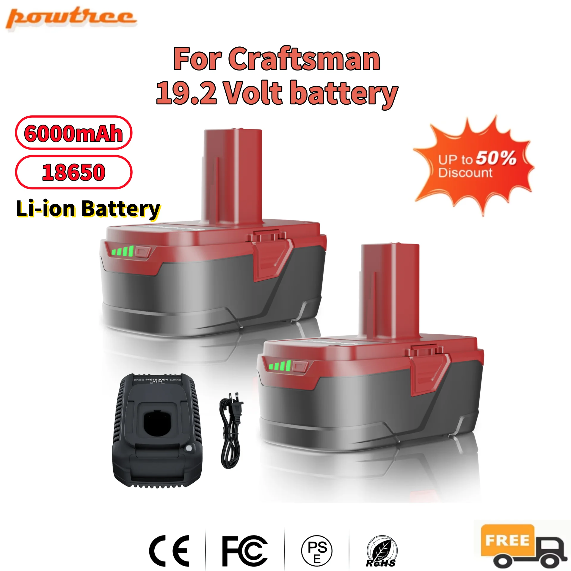 Do elektronarzędzi Craftsman C3 19,2 V 6000 mAh Akumulator litowo-jonowy 11374 11375 130285003   Bateria zastępcza CRS1000 10126 L30