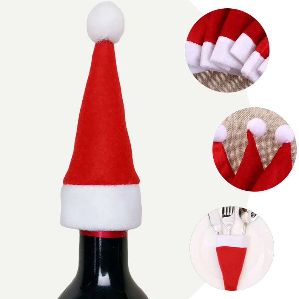 12 Pcs Mini Santa Hat Claus Christmas Xmas Bottles Cover Ornaments Baby Centerpieces Brushed Cloth Hats Lollipop Red Top