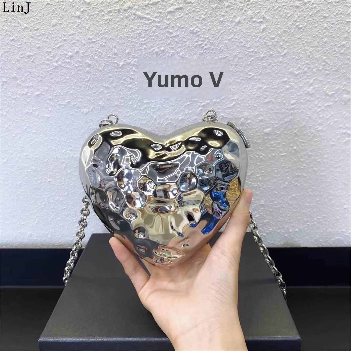 

Heart aped Meteorite Box ell Handbag Metal Silver Crossbody Bag for Par Key Lipsti Chain Ladies Casual Handbag