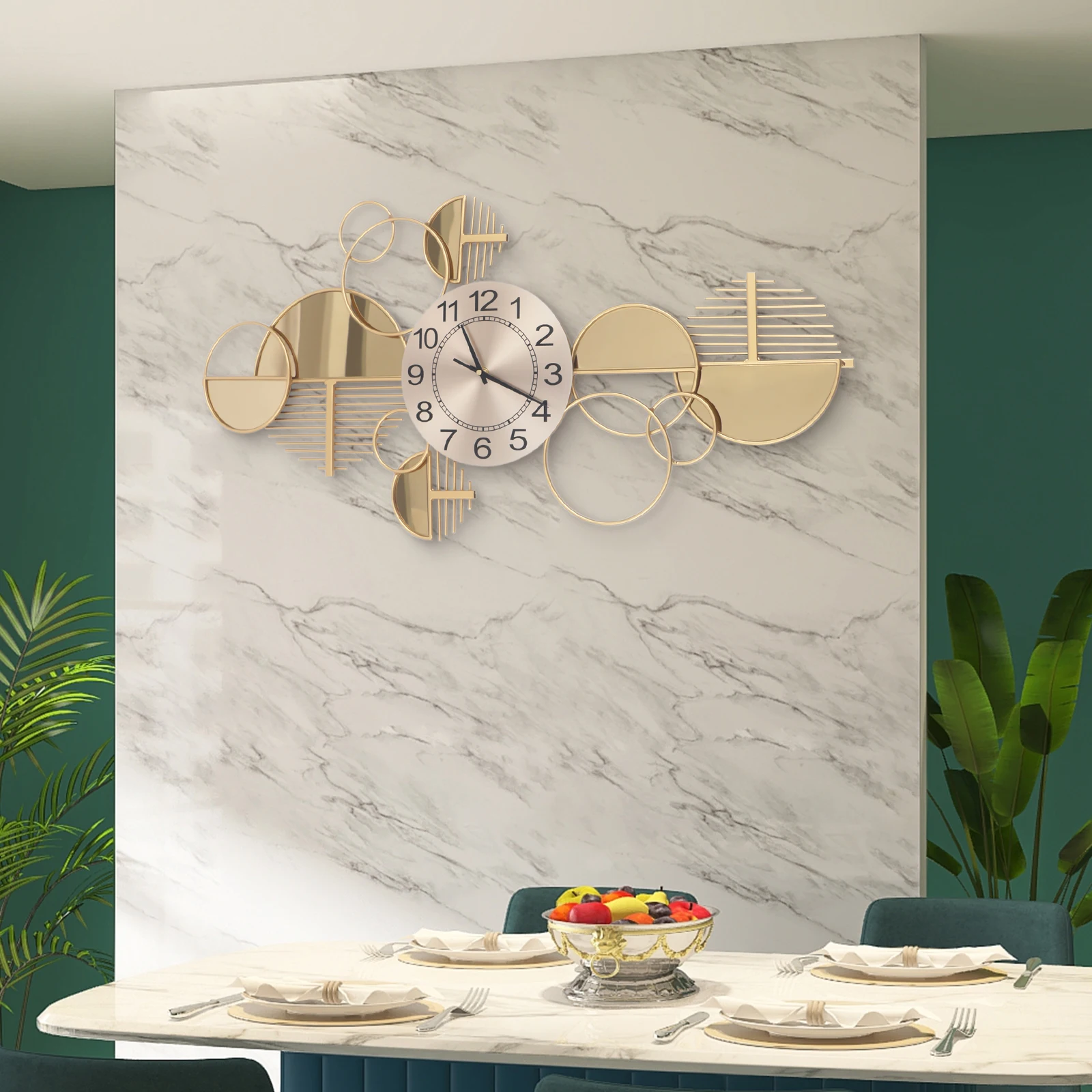 

Creative Modern Metal Wall Clock, Personality Glass Decor Large Clock with Silent Movement, Decorative Clock for Living Room