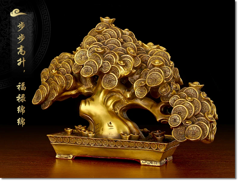 Good LUCK HOME lobby Shop Company FENG SHUI Money Drawing Talisman Good luck Money tree Pachira macrocarpa brass statue