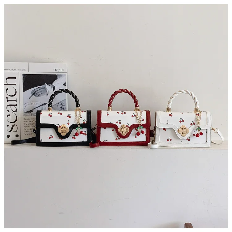 

Chic Cherry Pattern Crossbody Bag 2025 New for Women, Braided Handle Small Square Purse, Fresh Color Block Shoulder Bag