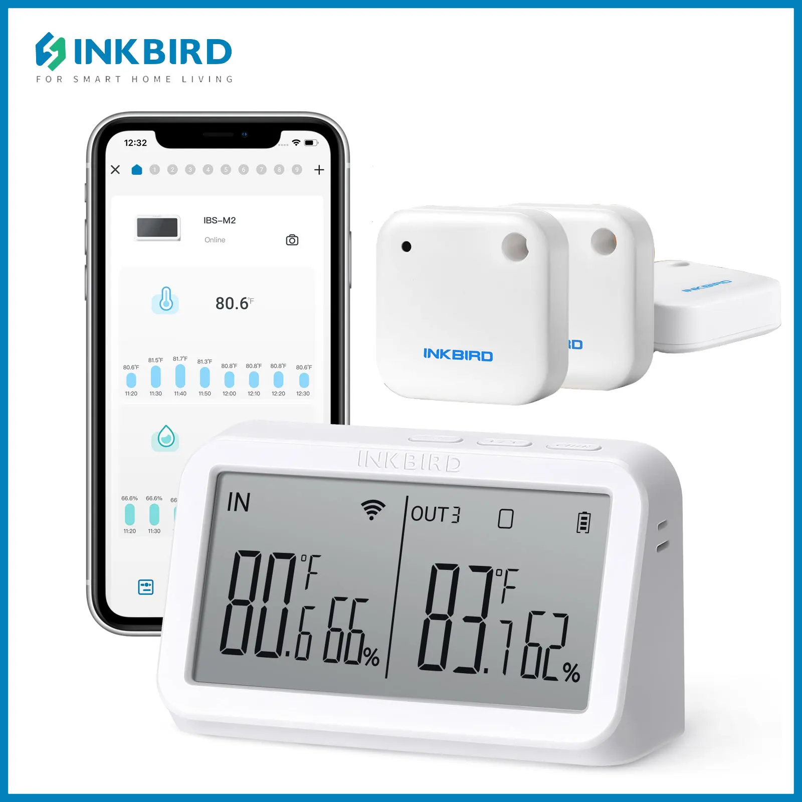 

INKBIRD Indoor Temperature Humidity Combo Set with 3pcs IBS-TH2 and Wireless Digital M2 Gateway for Reptile Terrarium Greenhouse