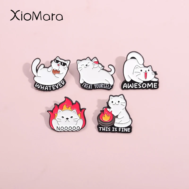 Dies ist feine Emaille Pins behandeln Sie sich super Flammen Katze Brosche Rucksack Revers Abzeichen Schmuck Geschenk für Kinder Freunde ﻿