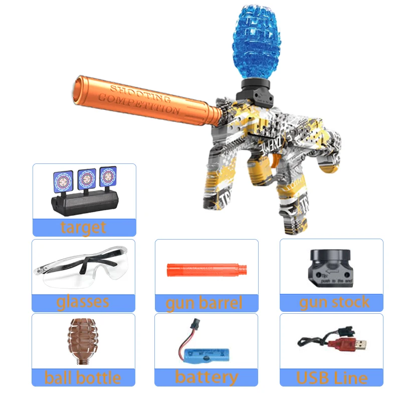 Pistola de juguete MP7, pelota eléctrica automática para exteriores, pistola deportiva de tiro, juego interactivo de fiesta de verano para niños y adultos
