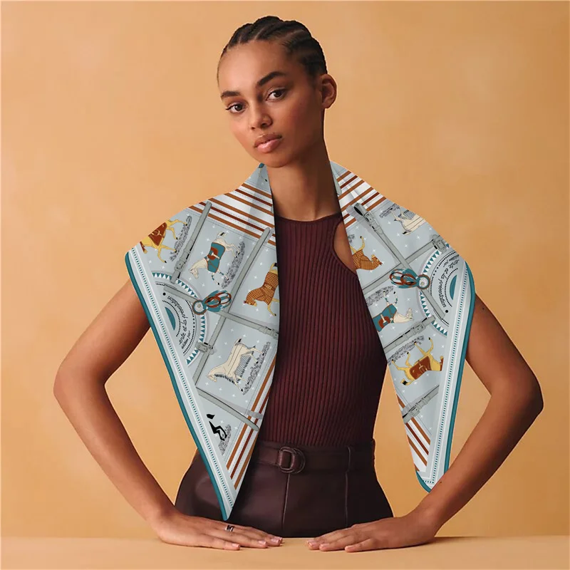 90CM Fashion Printed Cashmere Silk Scarf Designer Luxury Pashmina Shawls for Women Square Scarves Curled Edges Stole Blanket view 2