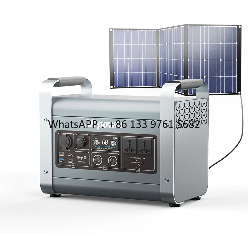 

2000W Portable Generator Rechargeable Lithium Battery Pack Solar Generator With 220V AC Outlet, 12V DC, 5V USB Output