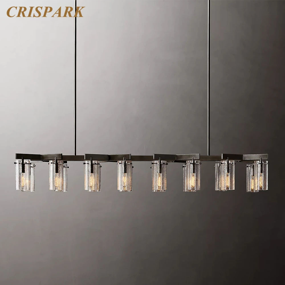 Charleroi Linear Chandelier Kitchen Island Hanging Lamps Modern Textured Glass Black Ceiling Chandeliers for Dining Room Table