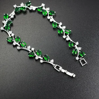 Elegant Leaf Dazzle Green Cubic Zirconia Gold Color Tennis Charm Bracelet Bracelet…