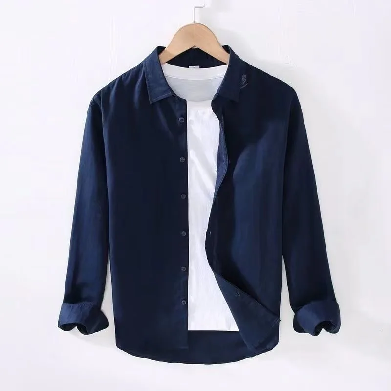 Men's Thin Casual Linen Long Sleeve Shirt Loose Cotton Linen Simple Youth  Color Linen Cloth Shirt Jacket Spring Fashion
