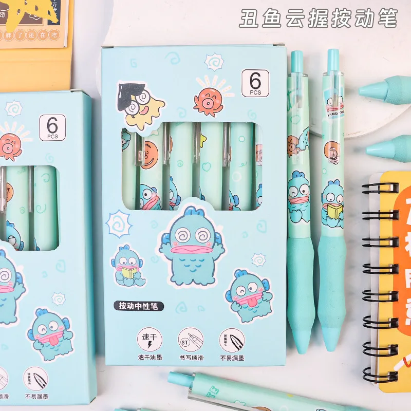

6pcs kawaii Cartoon Hangyodon Series Gel Pen 0.5mm Press Pen Black Pen Cute Student Stationery School Writing Supplies Gift
