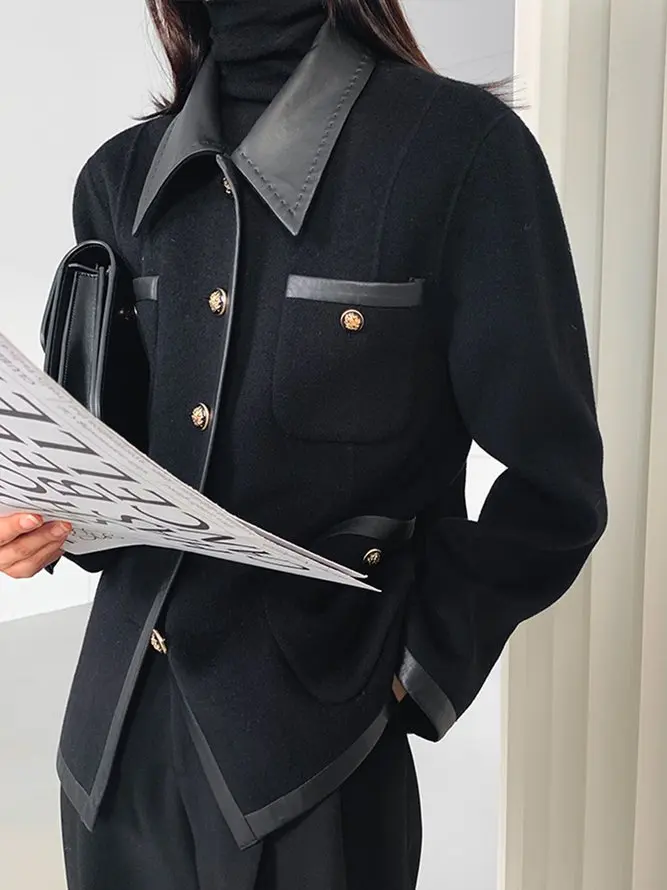 Modigirl 여성용 가을 캐주얼 자켓 2025 새로운 느슨한 옷깃 단추가 달린 스플릿 조인트 포켓 코트 여성용 겨울 의류