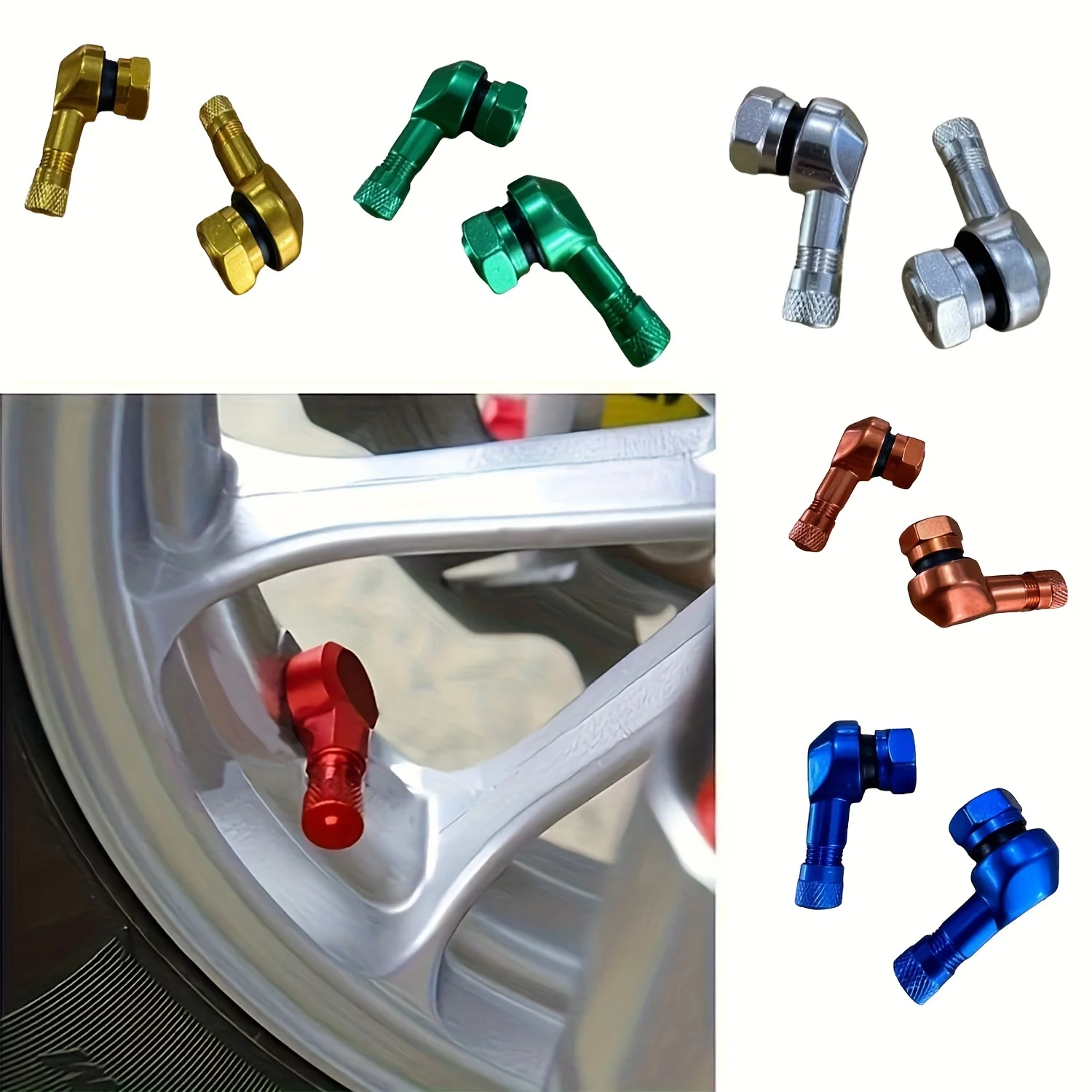 90 Degree Angle Aluminum Tubeless Tire Valve Stems Kit, Multi Color Bend Vacuum Wheel Rim Air Valves for Motorcycle Scooter ATV