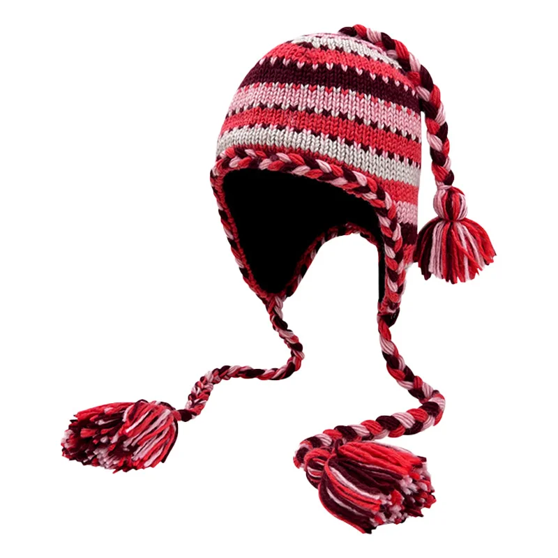 Korean Mixed Color Handmade Knitted Pullover Hat for Men and Women Winter Outdoor Skiing Cycling Ear Protection Bomber Hats