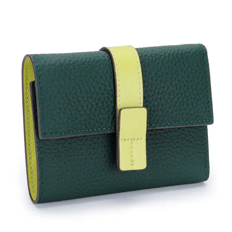 Women Contrast Color Genuine Cowhide Short Wallet Coin Card Holder Large Capacity Real Leather Small Purse Money Clip