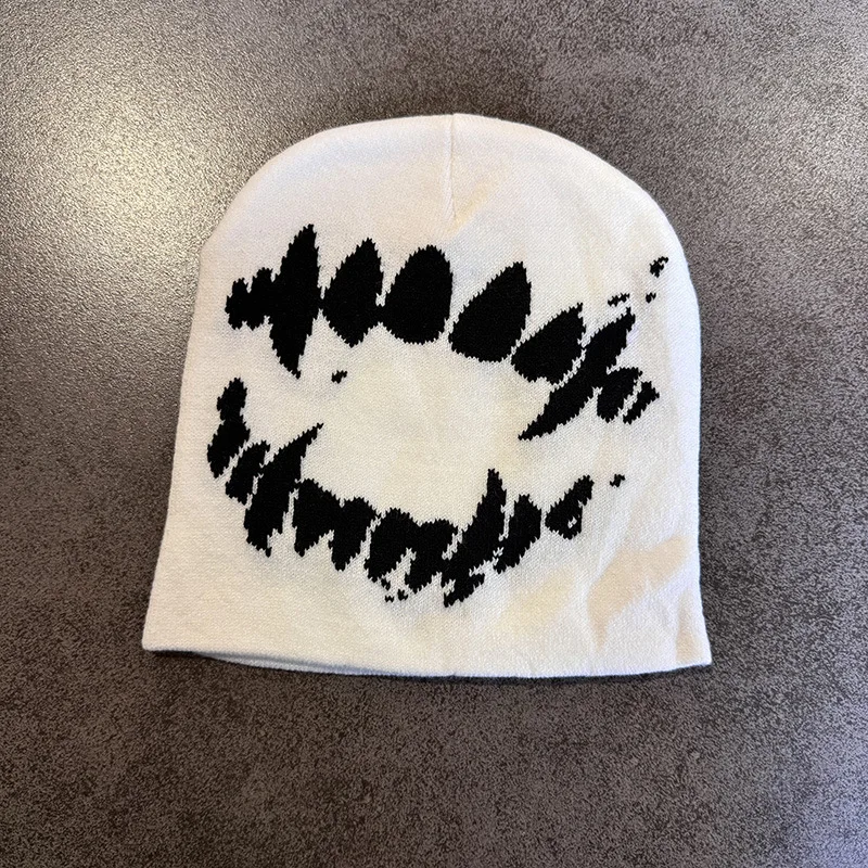 Women Hats Knit Beanies Goth Tooth Caps Men Y2k Streetwear Winter Fashion Pullover Kpop Harajuku Vintage Warm Hip Hop Cap Unisex, image 2