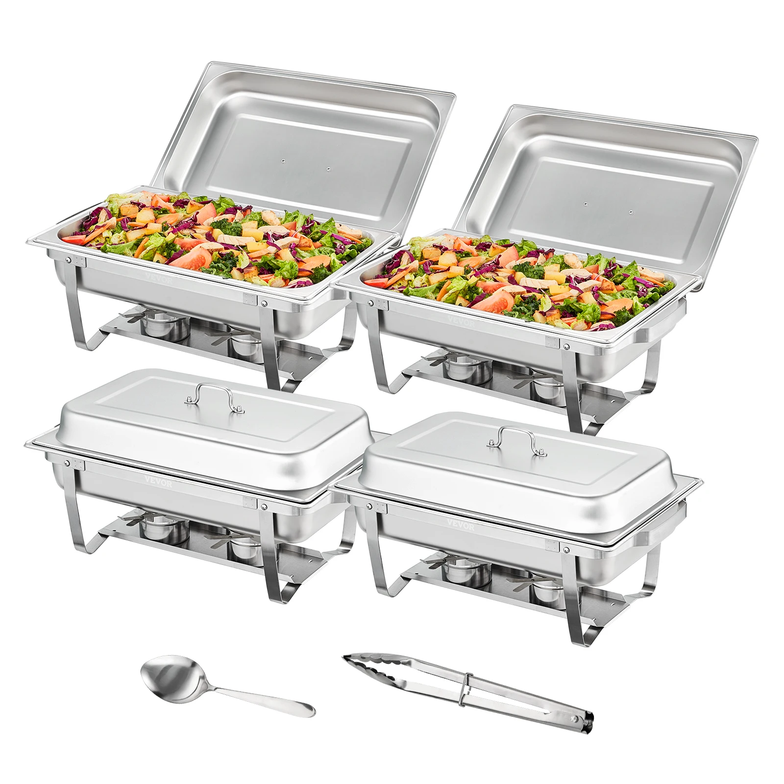 SucceBuy 8QT Rechthoekige Komfoor 2/4/6 Packs met Full Size Pannen Buffet Catering Warmer Server Opvouwbare Standaard Brandstofhouder Lade