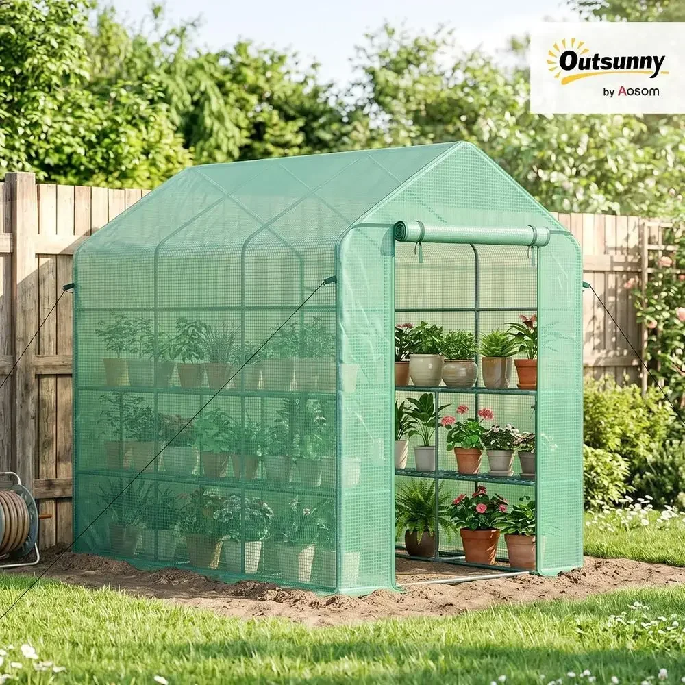 6ft x 5ft x 7ft Outdoor Mesh Door Greenhouse with 18 Shelves, Trellis, Labels, UV Protection, Suitable for Flowers, Herbs, and V