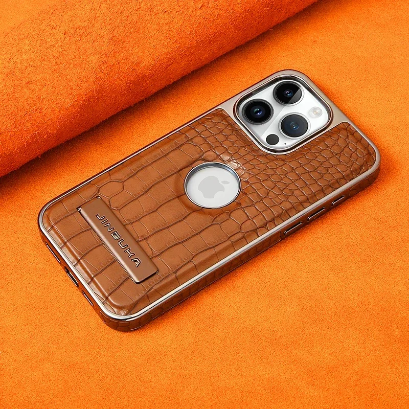 

Crocodile Pattern Leather invisible Kickstand Magnetic Case For iPhone 15 16 Pro Max 14 Plus 13 12 Wireless Charging For Magsafe