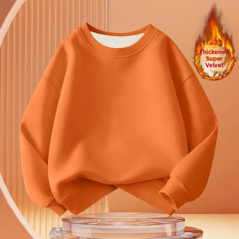 

Утепленная флисовая детская толстовка с круглым вырезом, однотонная, теплая, базовый слой, для мальчиков и девочек, осень-зима