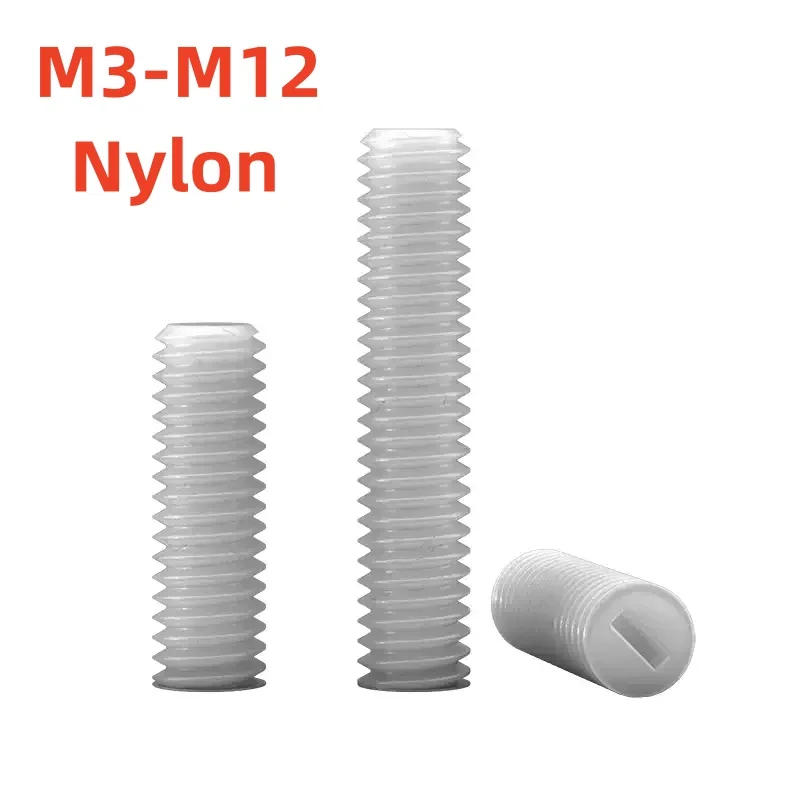 M3 M4 M5 M6 M8 M10 M12 White Nylon Slotted Set Screws  Plastic Insulated Headless Screws