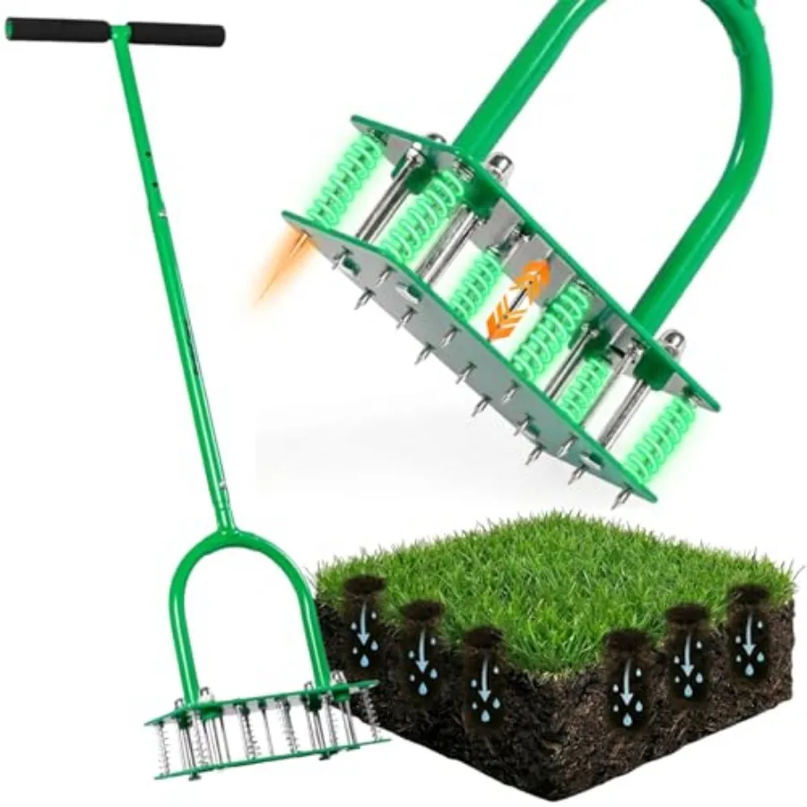 

Aerator Lawn Tool with 15 Iron Spikes, 6-Spring Self-Cleaning Heavy-Duty Lawn Aerator Tool -Automatic Reset and Dirt/Leaf Clean