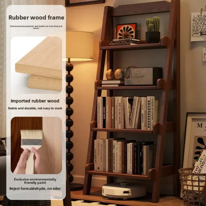 Solid wood trapezoidal bookshelf, living room multi-layer storage rack, bookshelf, display rack, flower rack, decorative rack