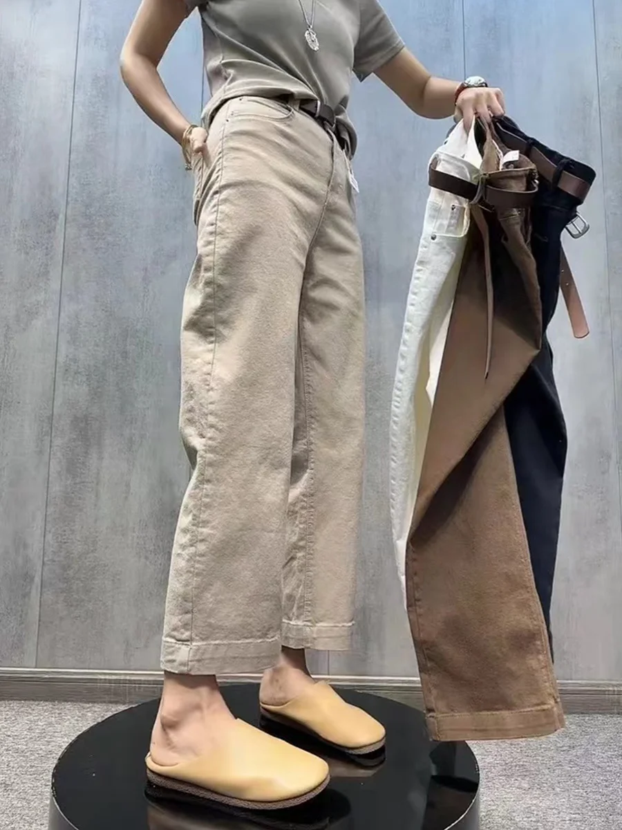 

Ретро-джинсы с высокой талией и широкими штанинами для женщин, летние, больших размеров, утягивающие, свободного прямого кроя, из денима.