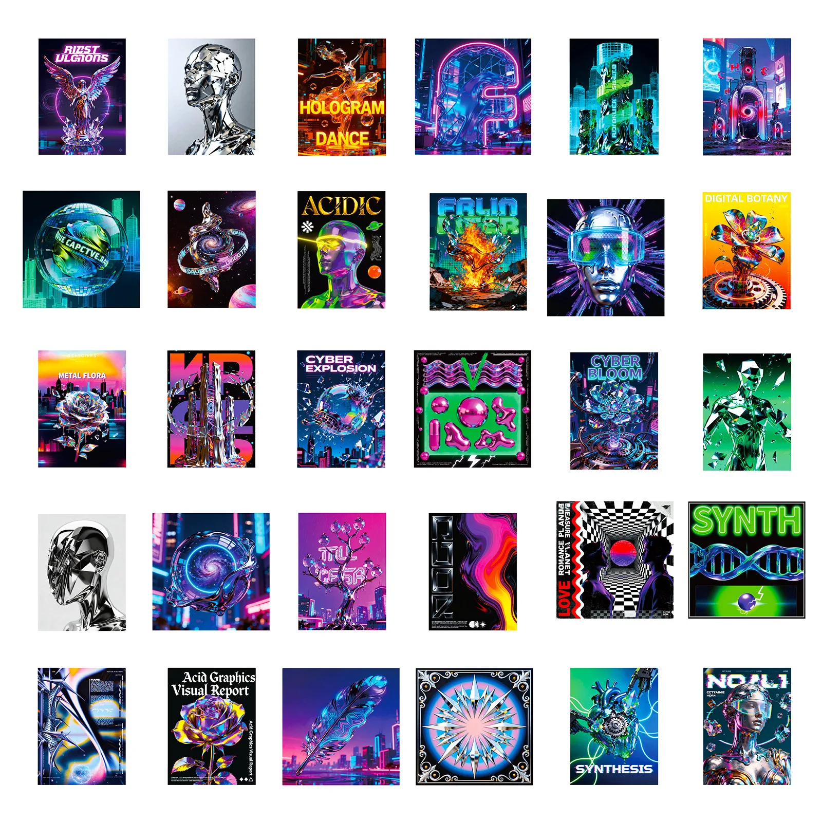 56PCS Punk Style Stickers Waterproof Cool Robot Graffiti Decoration DIY Notebook Suitcase Guitar Refrigerator Phone Decals Toys
