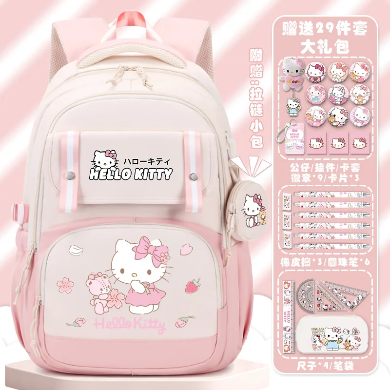 Sanrio mochila escolar de Hello Kitty para estudiantes, mochila informal ligera de dibujos animados para niños, gran capacidad, nueva