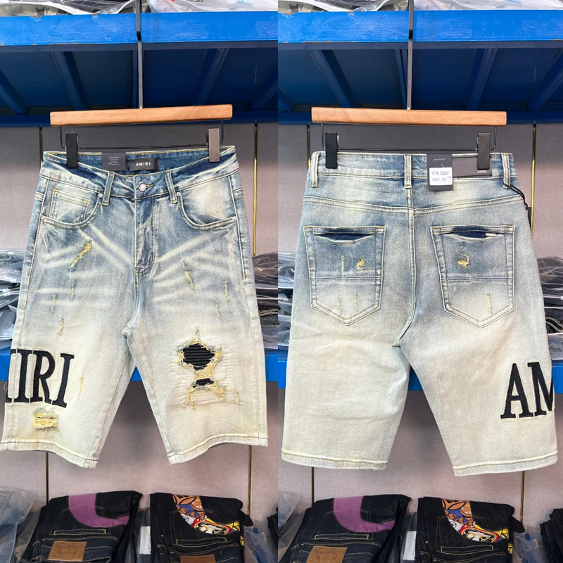 

Эластичные мужские джинсовые джинсы длиной пять четвертей, прямые брюки, летние модные джинсы, повседневные тонкие джинсы со средней талией