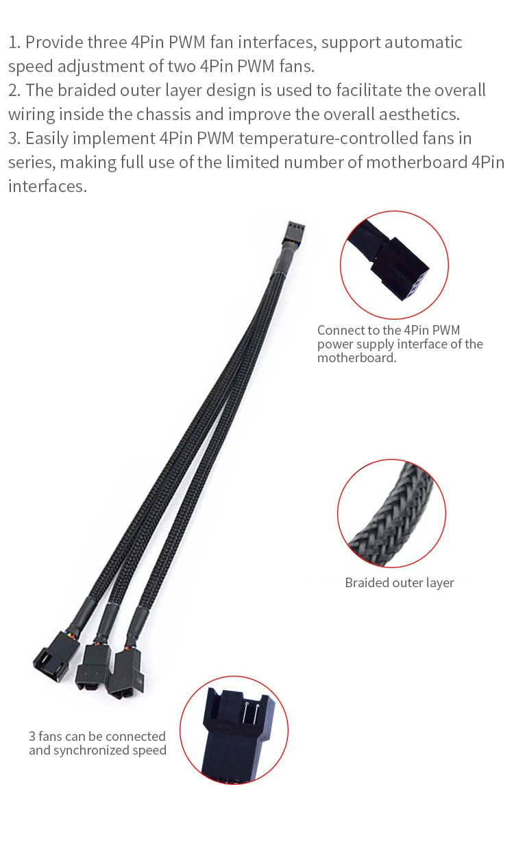 LDPCSJ PWM Fan Expansion Cable Computer Motherboard Interface Distributor 1To 1/2/3/4 Splitter Is Suitable For 3Pin And 4Pin