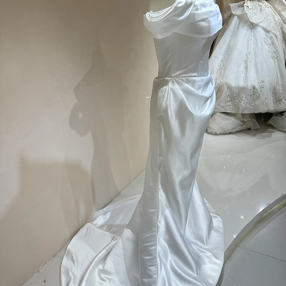 Elegant Mermaid Women Wedding Dresses Bright Satin Bridal Gowns Short Sleeves Princess Vestidos De Novias Boda Customized