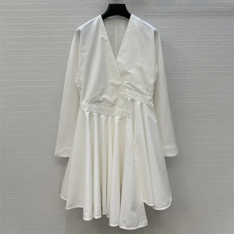 

Womens dresses New asymmetrical slim mini dress for autumn 2025 pure cotton V-neck short dresses party dresses y2k pleated dress