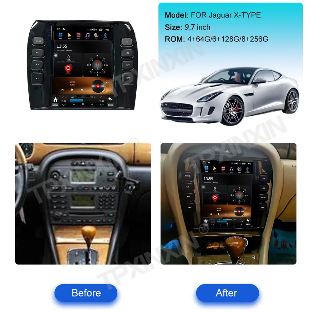 9.7 INCH  Android 13 CarPlay Car Radio For Jaguar X-TYPE 2004-2011 Navigation Multimedia Player Vertical Touch Screen Head Unit