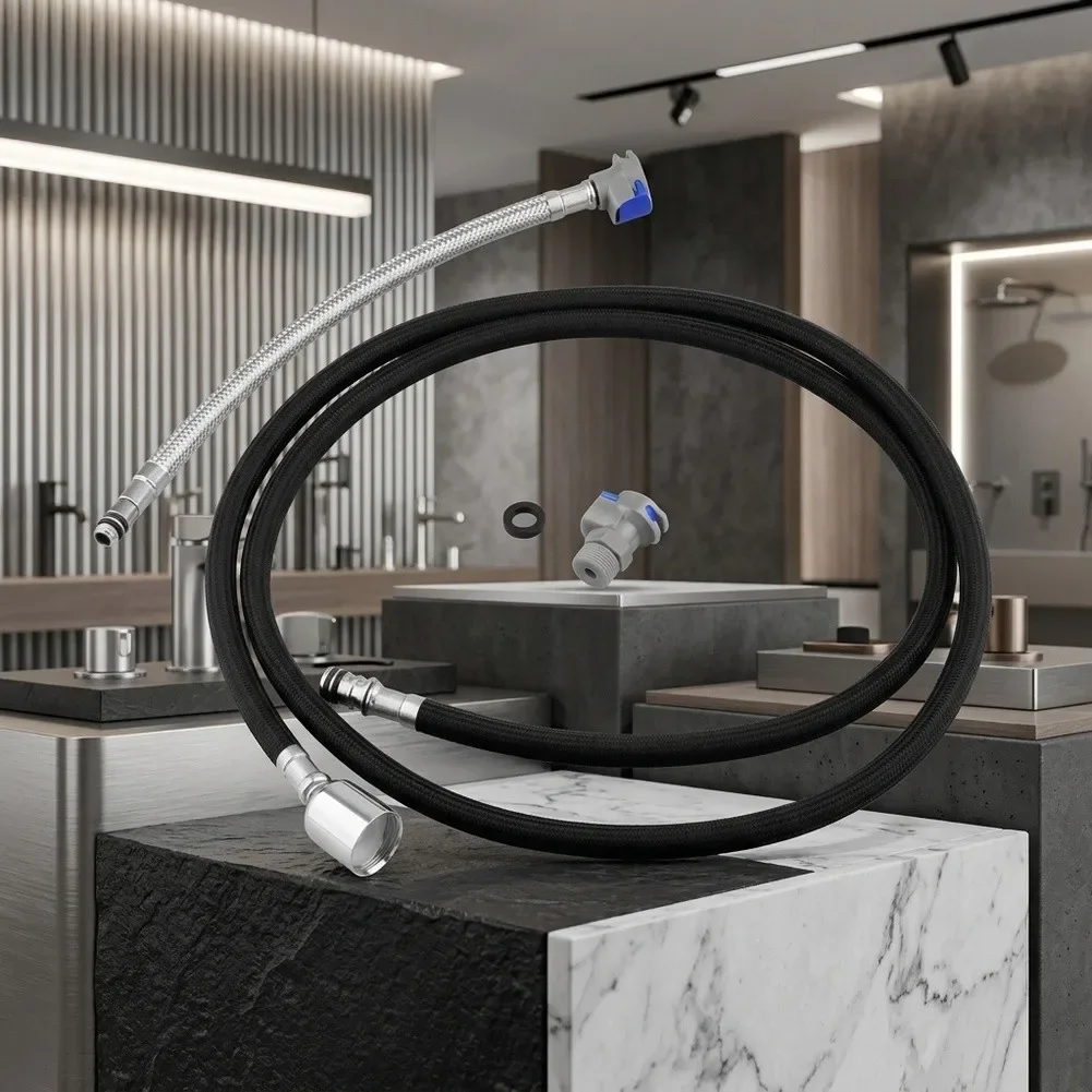 G1/2 59 Inch Kitchen Faucet Hose Pull Down Style 360 Rotation Black Nylon Weave Stainless Steel Ends for Multiple Brands