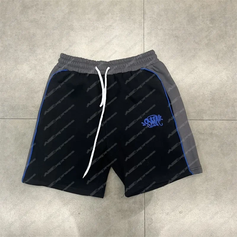 

3D Printed USA Street Loose Men and Women Casual Shorts SW Logo Splicing Drawstring Shorts Breathable Quick Drying Moto Shorts