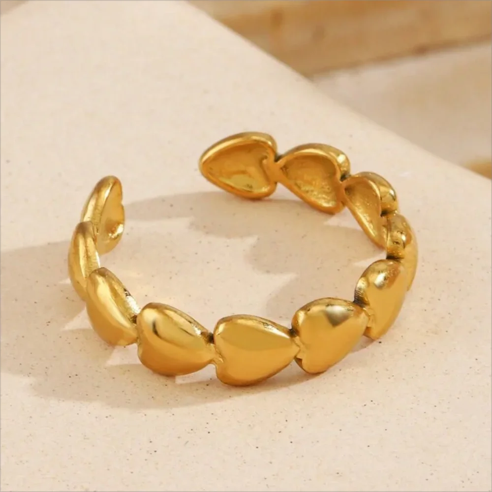 Eenvoudige gouden kleur Multi Heart roestvrijstalen ring Open geometrische gebogen paar ringen Verstelbare stapelbare sieraden voor vrouwen