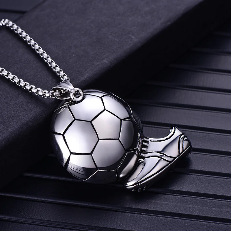 Sports Style Shoe Football Pendant Necklace Man Boys Vintage Silver Color Stainless Steel Chain Fashion Hip Hop Punk Jewelry
