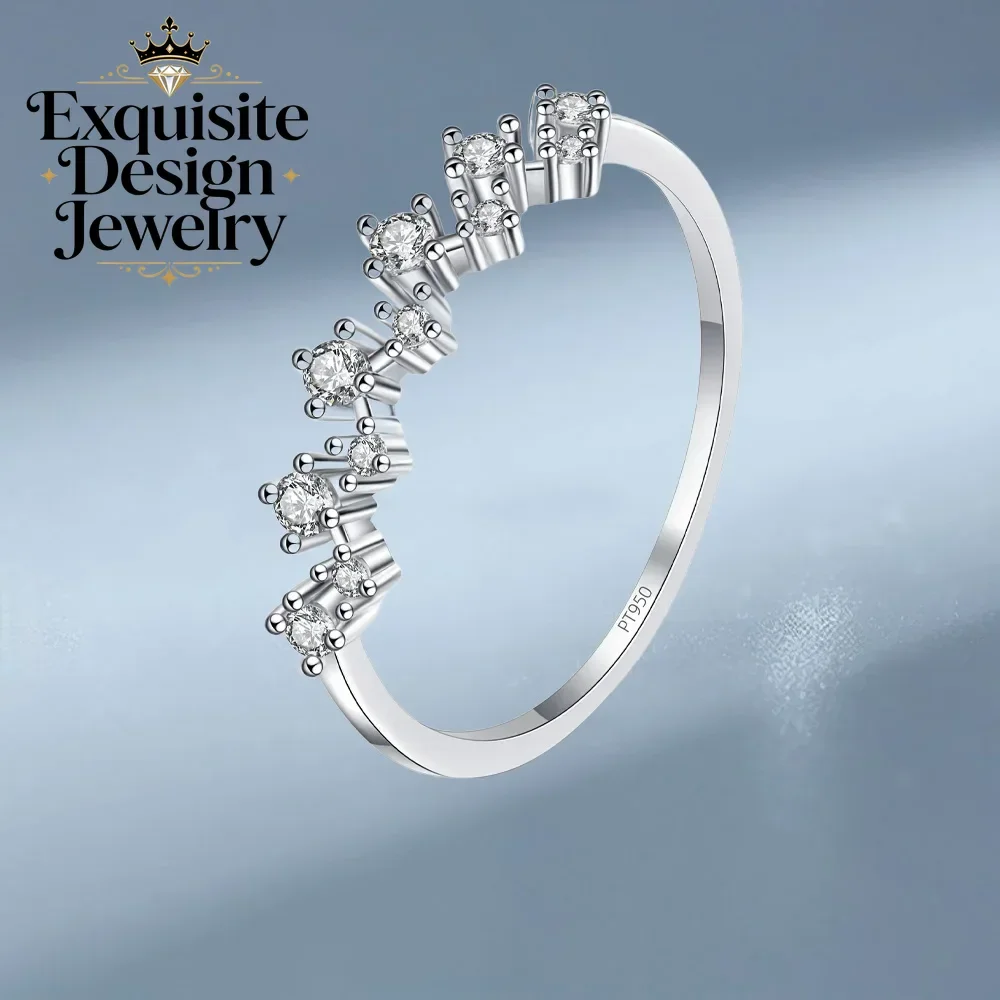 Row 0.41ct Moissanite Diamond Platinum Ring for Women, Combination Stacking Index PT950 Tail Ring Jewelry