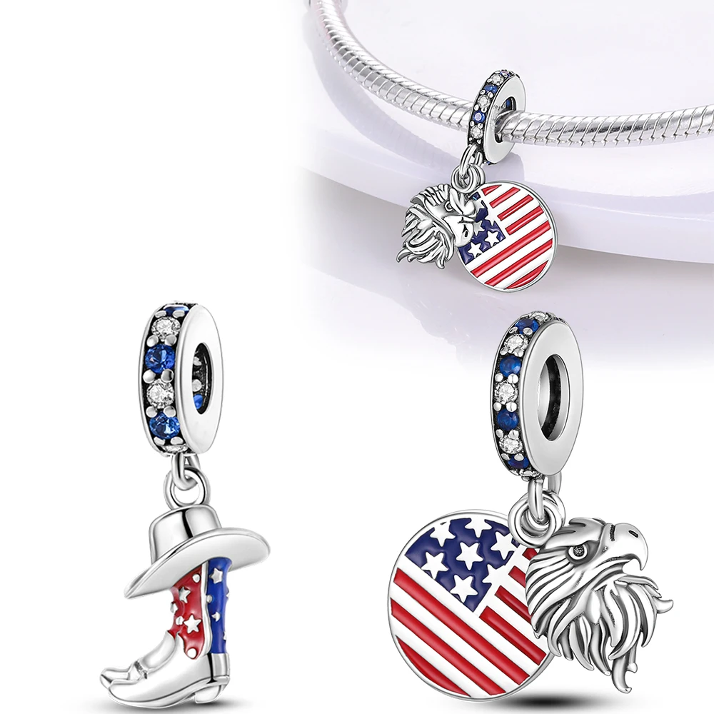 925 Sterling Silver American Flag Eagle Pendant Fit Pandora Charms Silver 925 Original Bracelet for Jewelry Making