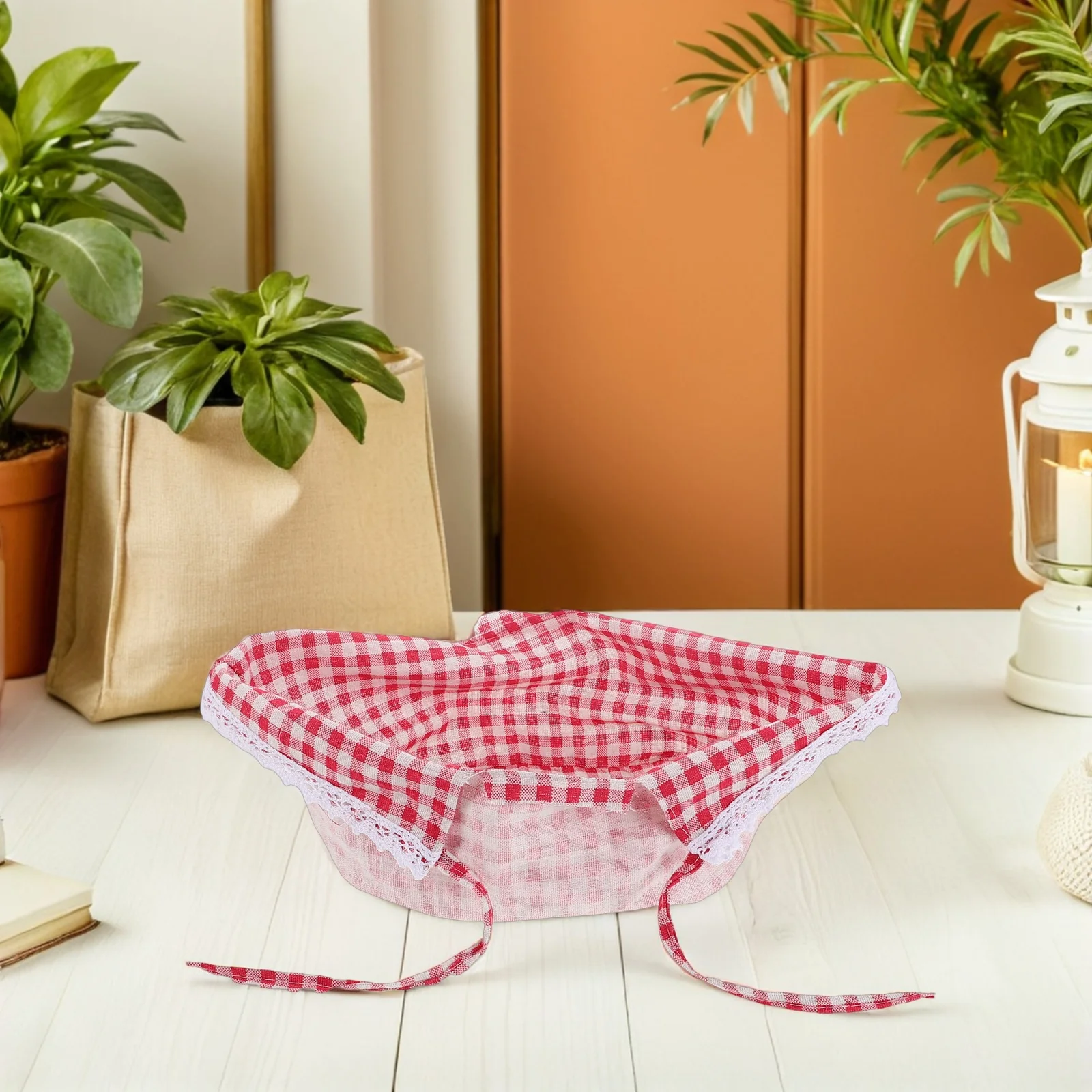 

4Pcs Fabric Basket Replacement Liners Farmhouse Checked Picnic Basket Liners Washable Decorative Wicker Covers